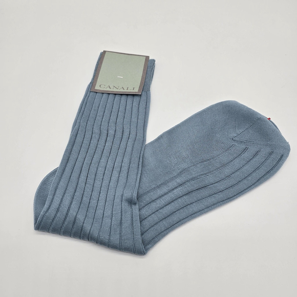 Canali Socks Mens Medium Light Blue Dress Ribbed 100% Cotton Crew Nordstrom - Picture 9 of 9